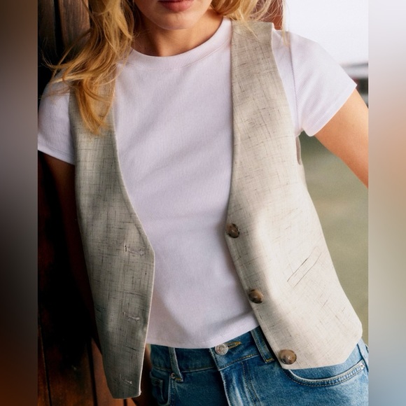 NWT Sezane - Elroy vest, in mottled ecru, size 40 (US8) - Picture 2 of 7